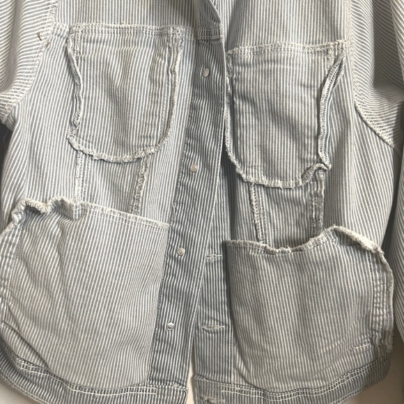 Xmas Sale! Women’s Long Sleeve Denim Jacket, Light Blue Striped, Size Large - Picture 10 of 10